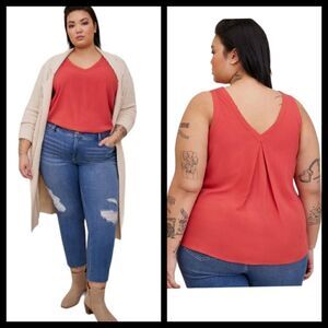 2X 18W 20W Torrid Baked Apple Red Challis Stitch Detail Tank Double V Easy Wear